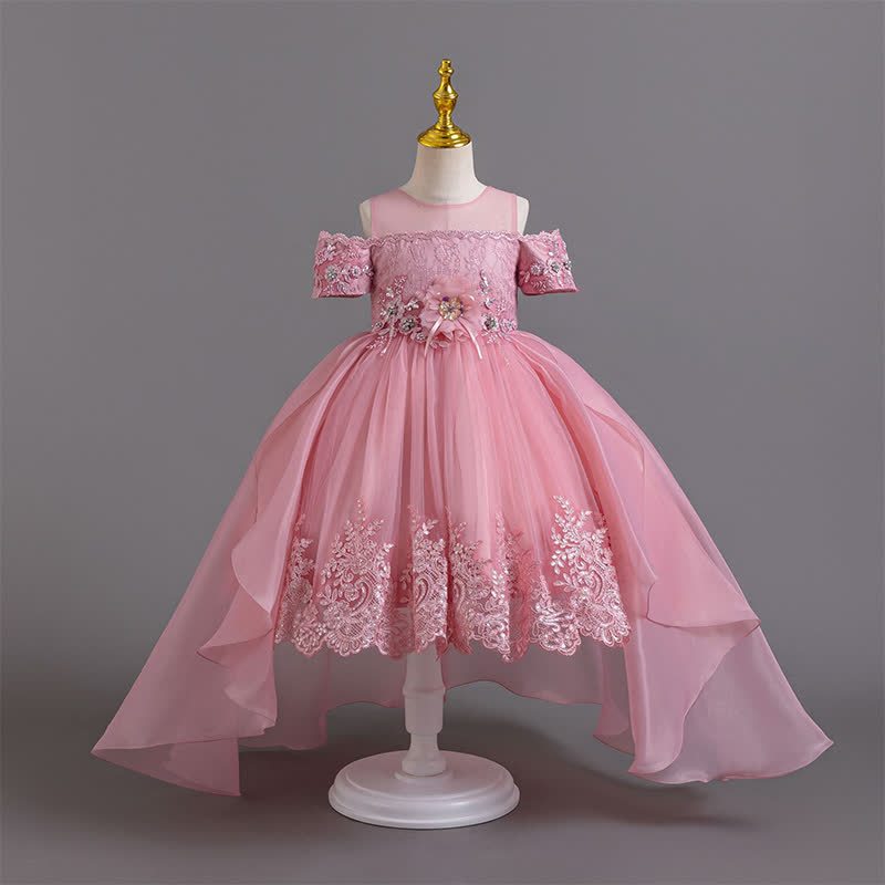 Organza Lace Bow Rosette Short Sleeve Maxi Dresses - Dusty Pink - 12-13Y - image 31