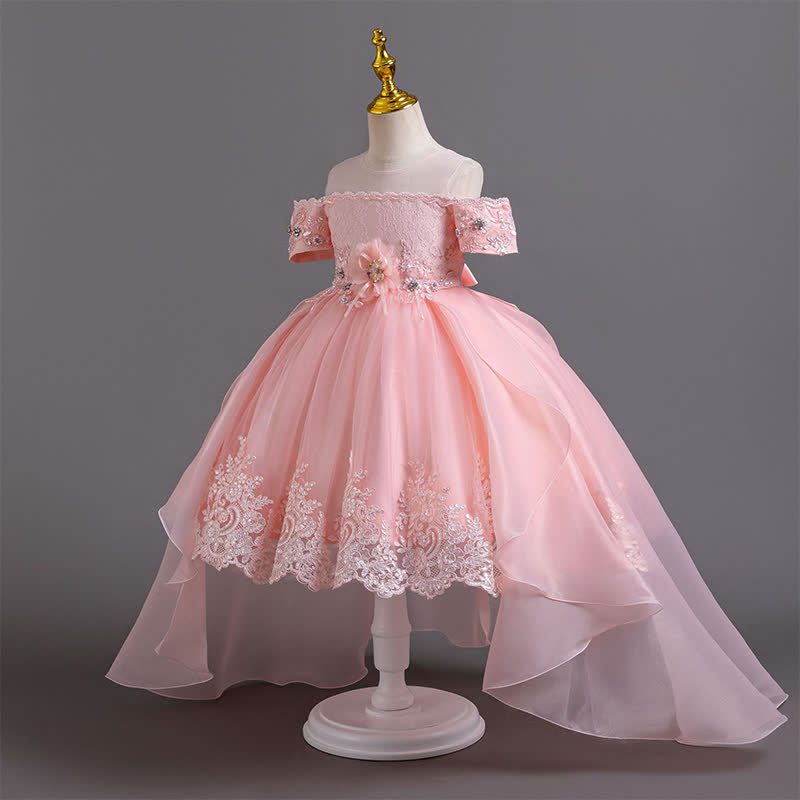 Organza Lace Bow Rosette Short Sleeve Maxi Dresses - image 20