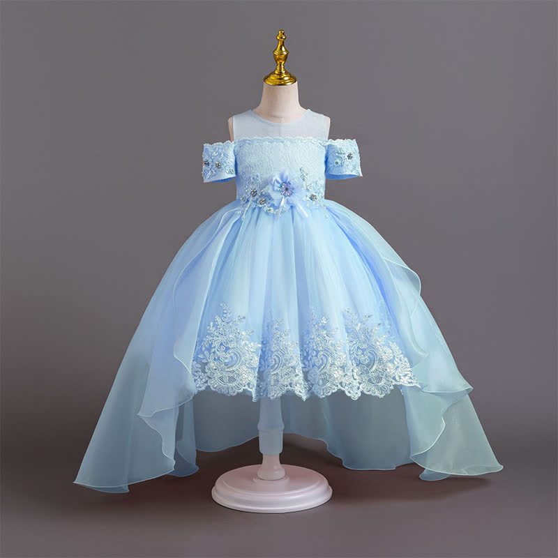 Organza Lace Bow Rosette Short Sleeve Maxi Dresses - Blue - 12-13Y - image 26