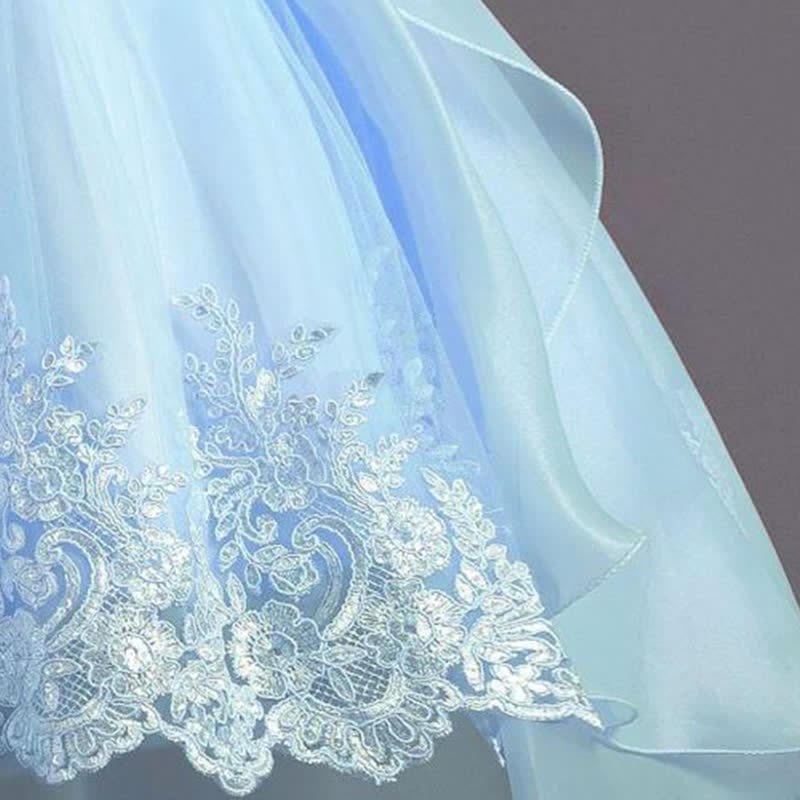 Organza Lace Bow Rosette Short Sleeve Maxi Dresses - image 29