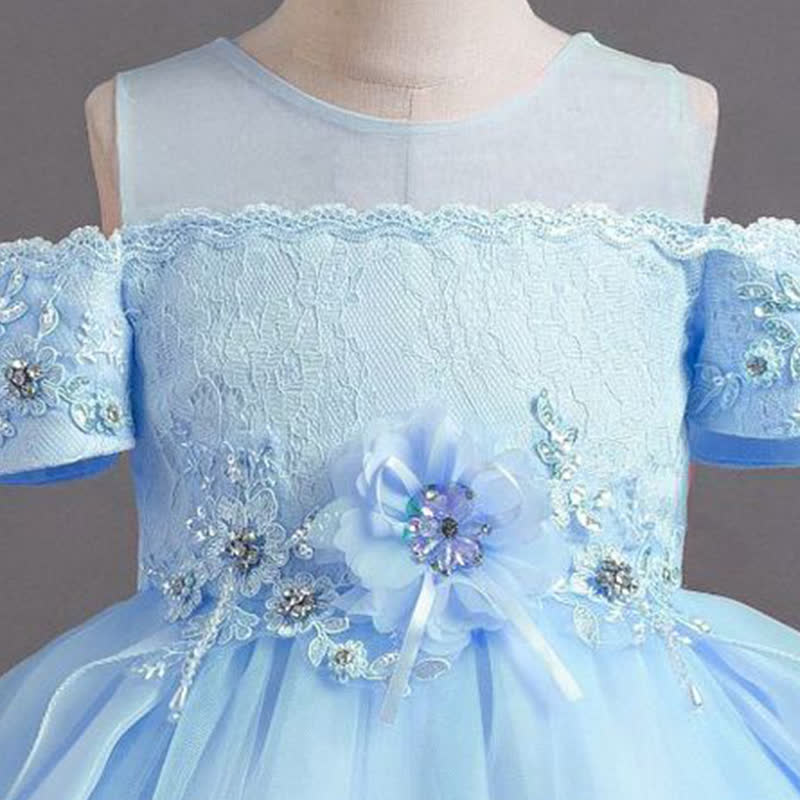 Organza Lace Bow Rosette Short Sleeve Maxi Dresses - image 28