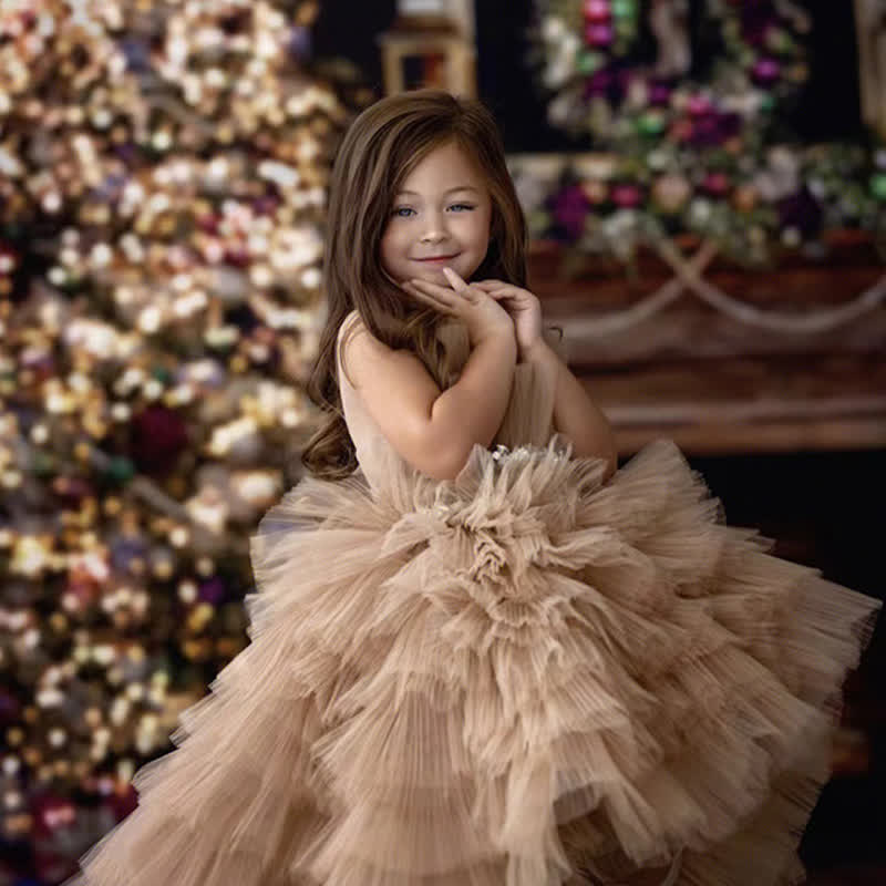 Mesh Folds Rosette Sleeveless Maxi Dresses - Coffee - 14-15Y - image 10