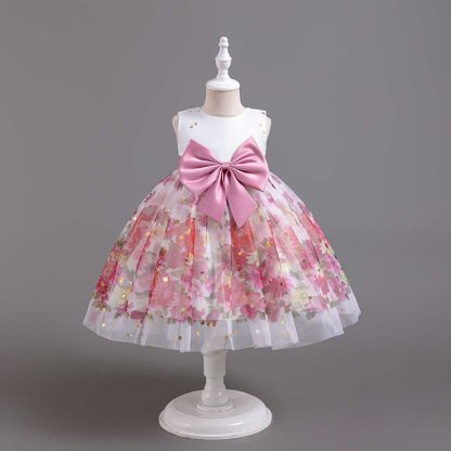 [Archive Sale] Floral Bow Sleeveless Midi Dresses - Pink - 9M-12M【80CM】 - image 1