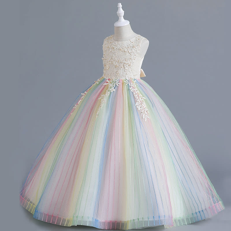 Chemical Fiber Blend Stitching Lace Sleeveless Maxi Dresses - Champagne - 12-13Y - image 5