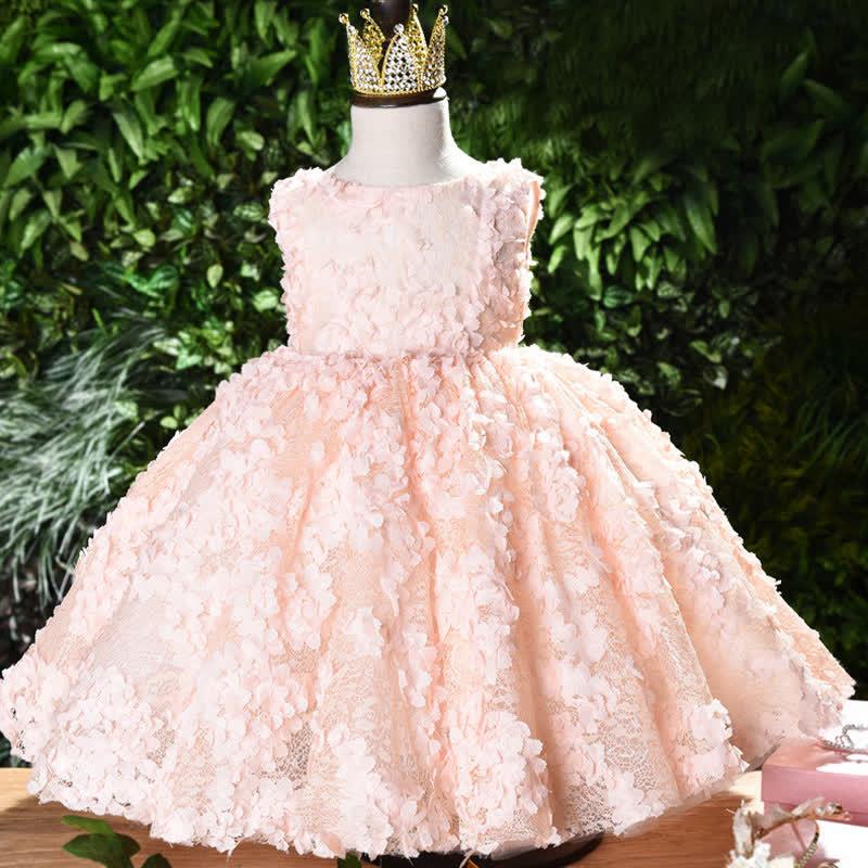 Chemical Fiber Blend Lace Rosette Sleeveless Maxi Dresses - Pink - 12-13Y - image 1