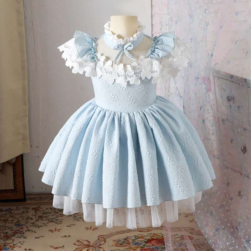 [Archive Sale] Chemical Fiber Blend Jacquard Short Sleeve Mid-long Dresses - Blue - 6Y【110CM】 - image 1