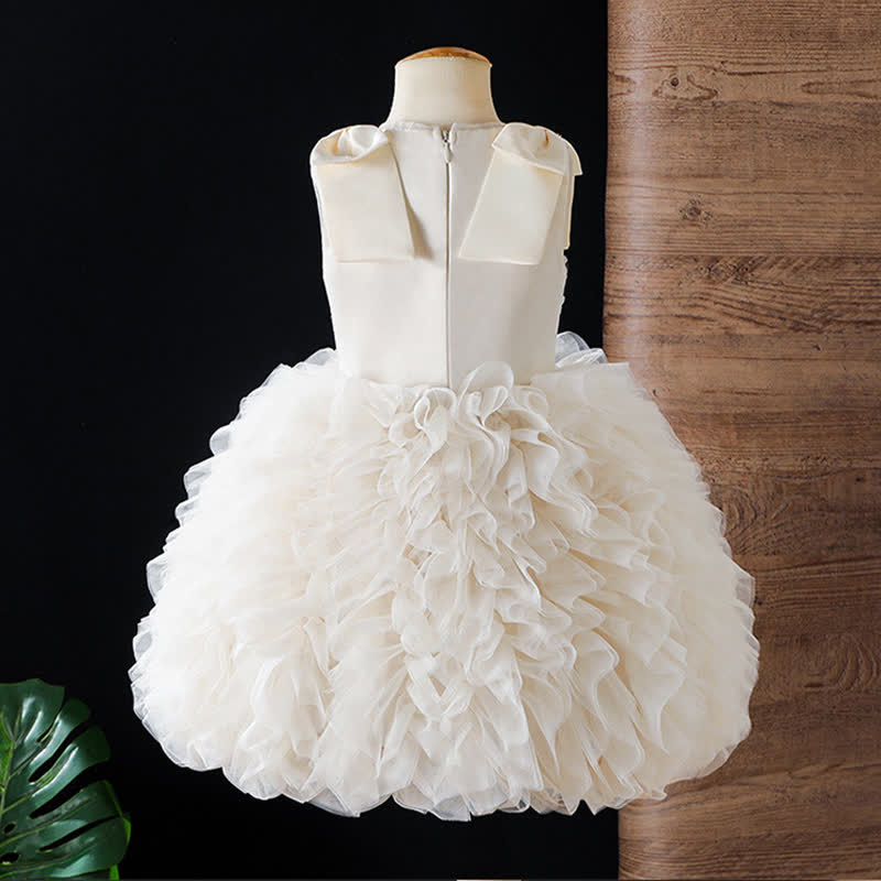 Chemical Fiber Blend Lace Bow Folds Sleeveless Mid-long Dresses - image 2