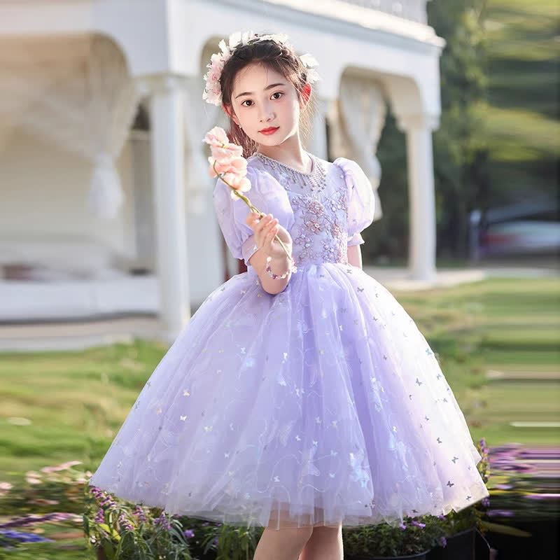 Chemical Fiber Blend Rosette Sequins Short Sleeve Mid-long Dresses - image 2