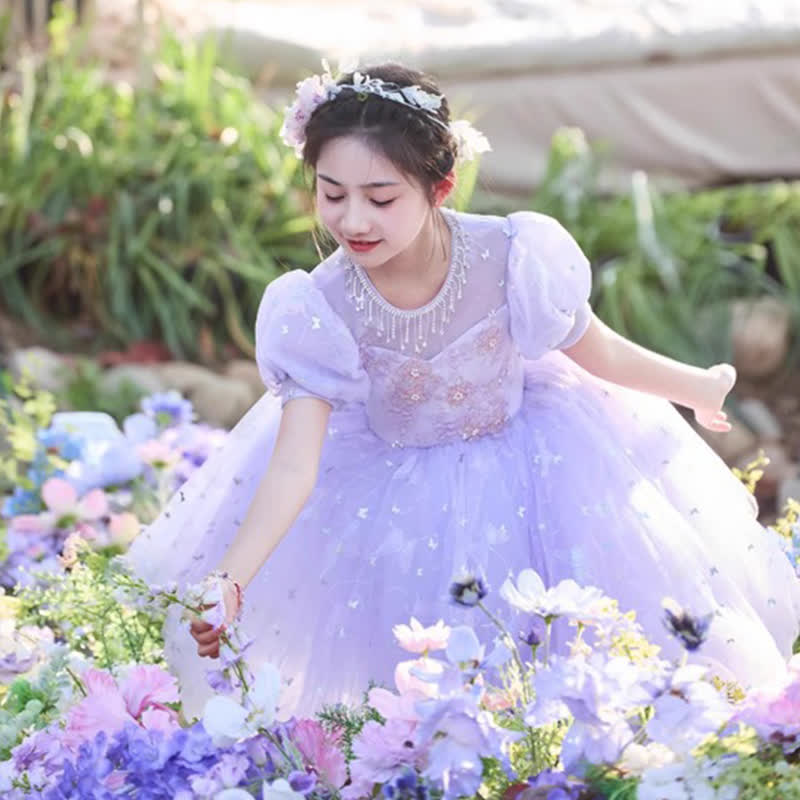 Chemical Fiber Blend Rosette Sequins Short Sleeve Mid-long Dresses - image 4