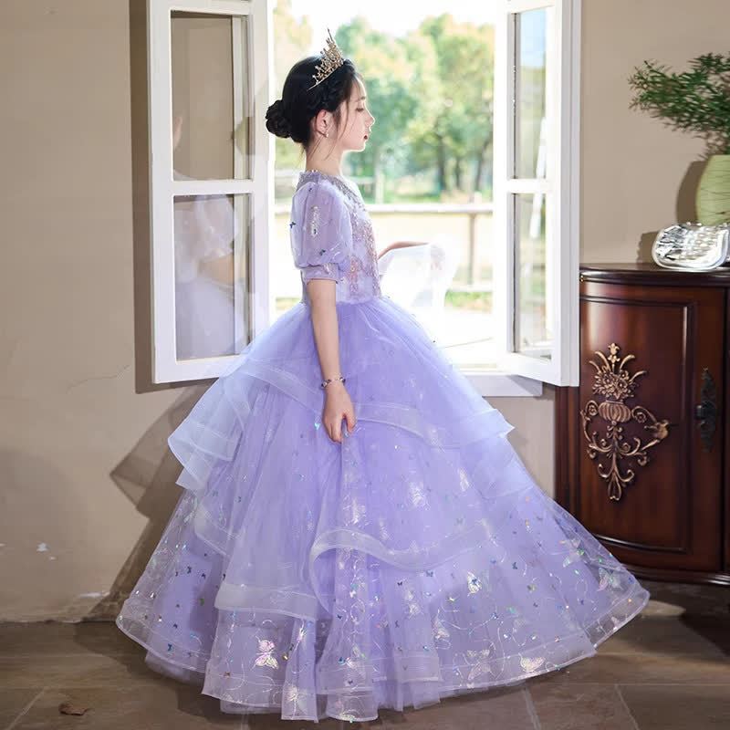 Chemical Fiber Blend Rosette Sequins Folds Short Sleeve Maxi Dresses - image 3