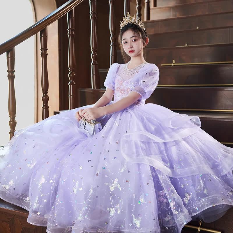 Chemical Fiber Blend Rosette Sequins Folds Short Sleeve Maxi Dresses - image 6