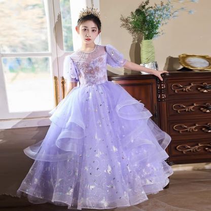 Chemical Fiber Blend Rosette Sequins Folds Short Sleeve Maxi Dresses - image 2