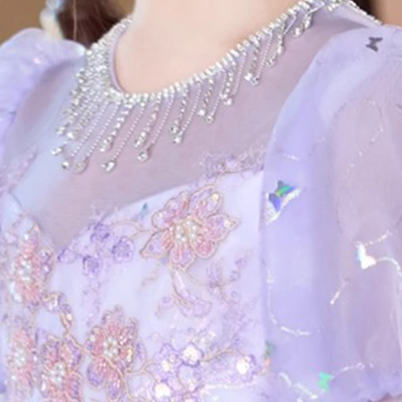 Chemical Fiber Blend Rosette Sequins Folds Short Sleeve Maxi Dresses - image 7