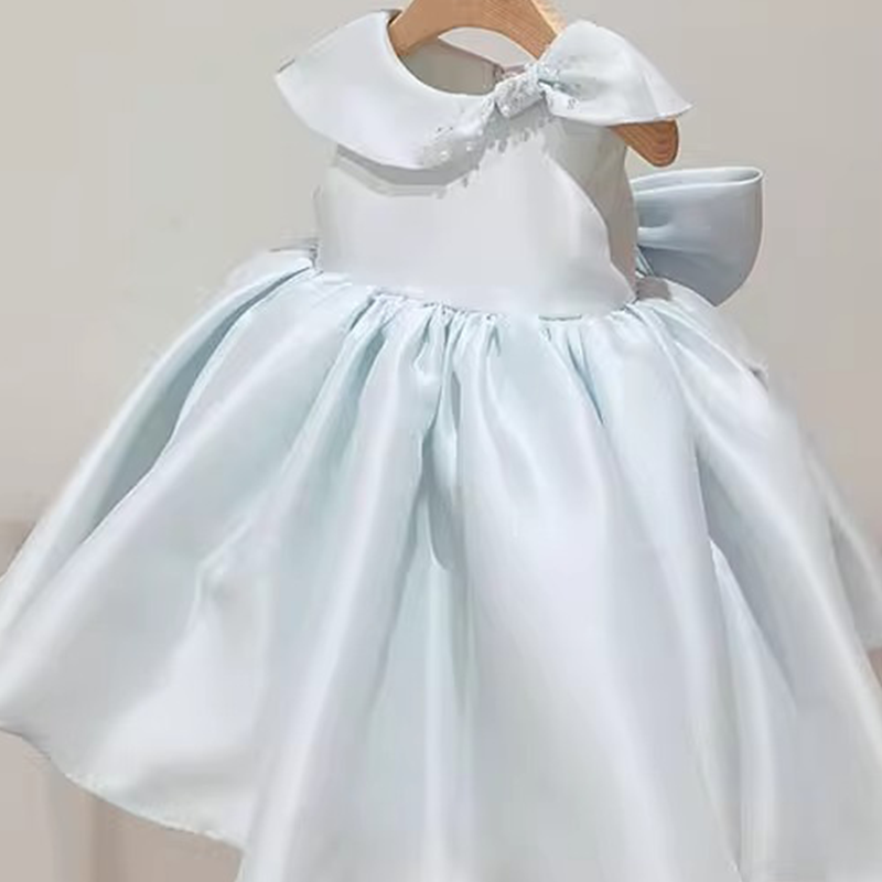 Satin Imitation Pearls Bow Sleeveless Midi Dresses - image 3