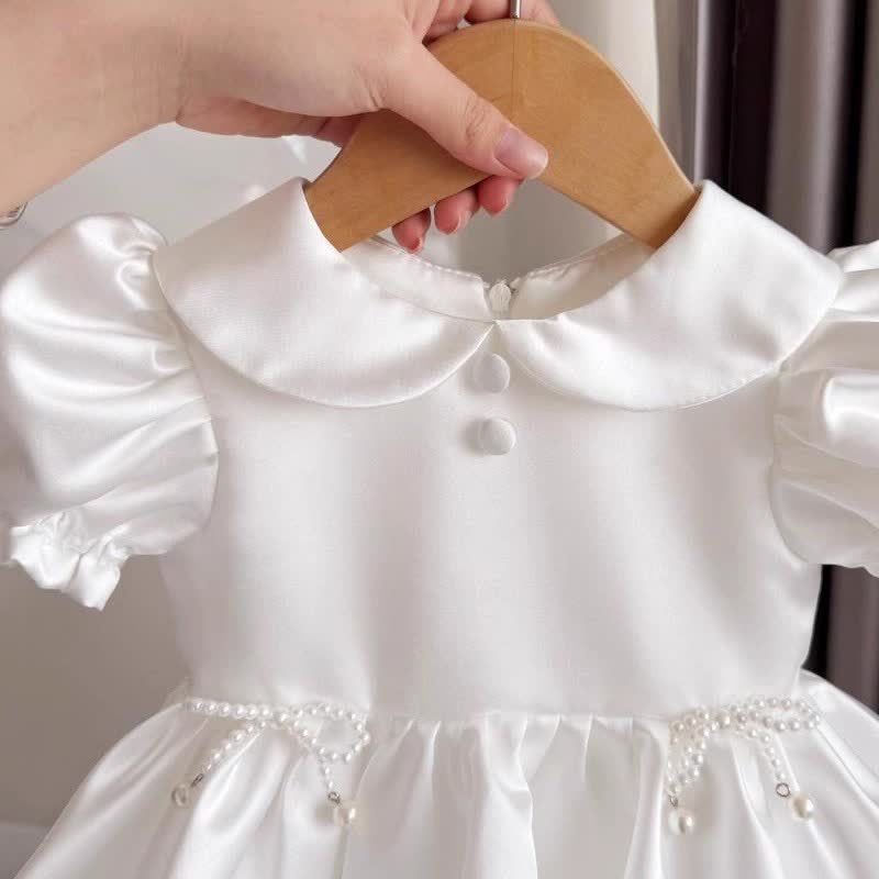 Chemical Fiber Blend Imitation Pearls Short Sleeve Mid-long Dresses - image 3