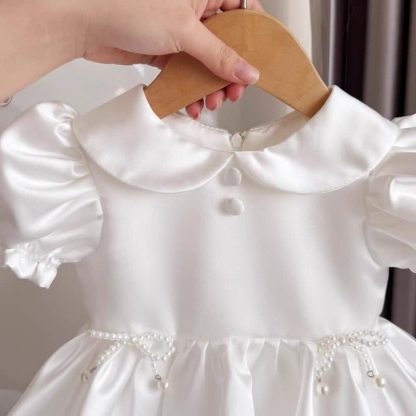 Chemical Fiber Blend Imitation Pearls Short Sleeve Mid-long Dresses - image 3