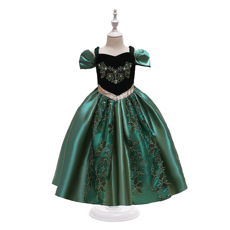 Satin Applique Short Sleeve Maxi Dresses - Green - 10-11Y - image 1