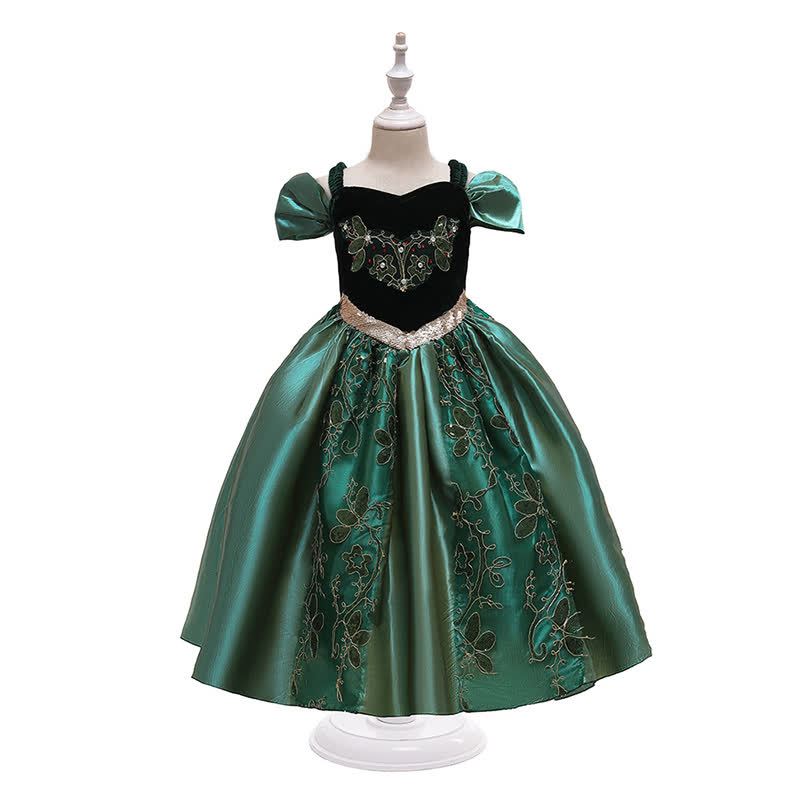 Satin Applique Short Sleeve Maxi Dresses - Green - 10-11Y - image 1
