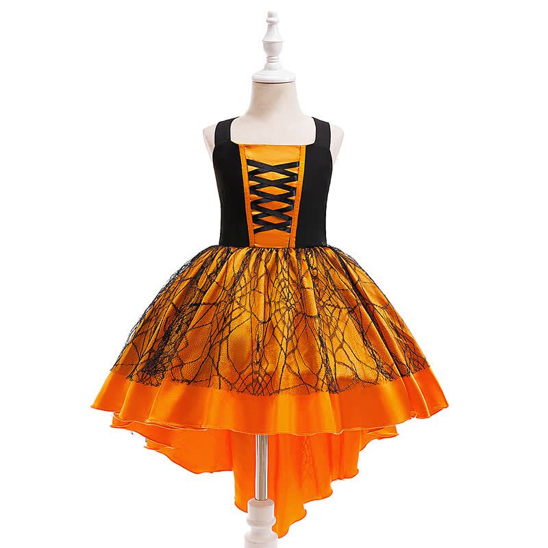 [Archive Sale] Chemical Fiber Blend Split Joint Sleeveless Midi Dresses - Orange - 8Y - image 2