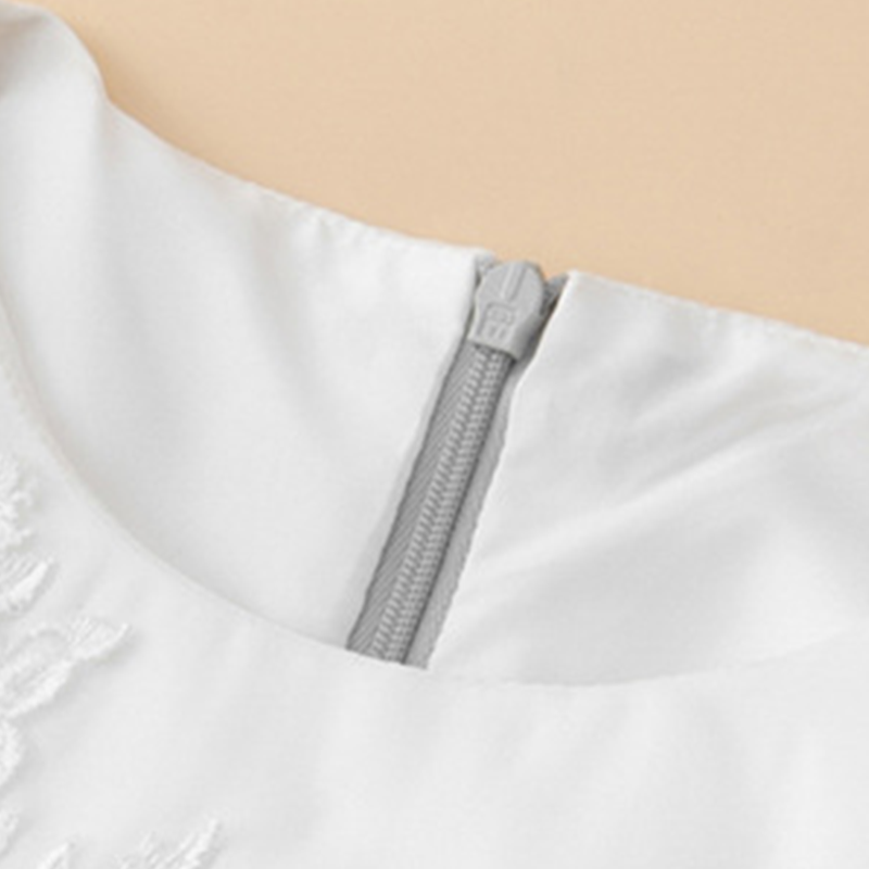 Chemical Fiber Blend Embroidery Bow Short Sleeve Mid-long Dresses - image 6