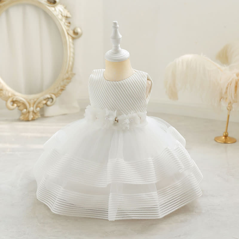 Mesh Rosette Sleeveless Midi Dresses - White - 4-5Y - image 1