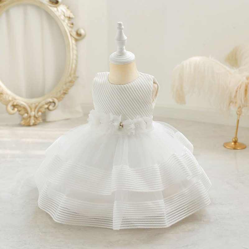 Mesh Rosette Sleeveless Midi Dresses - White - 4-5Y - image 1