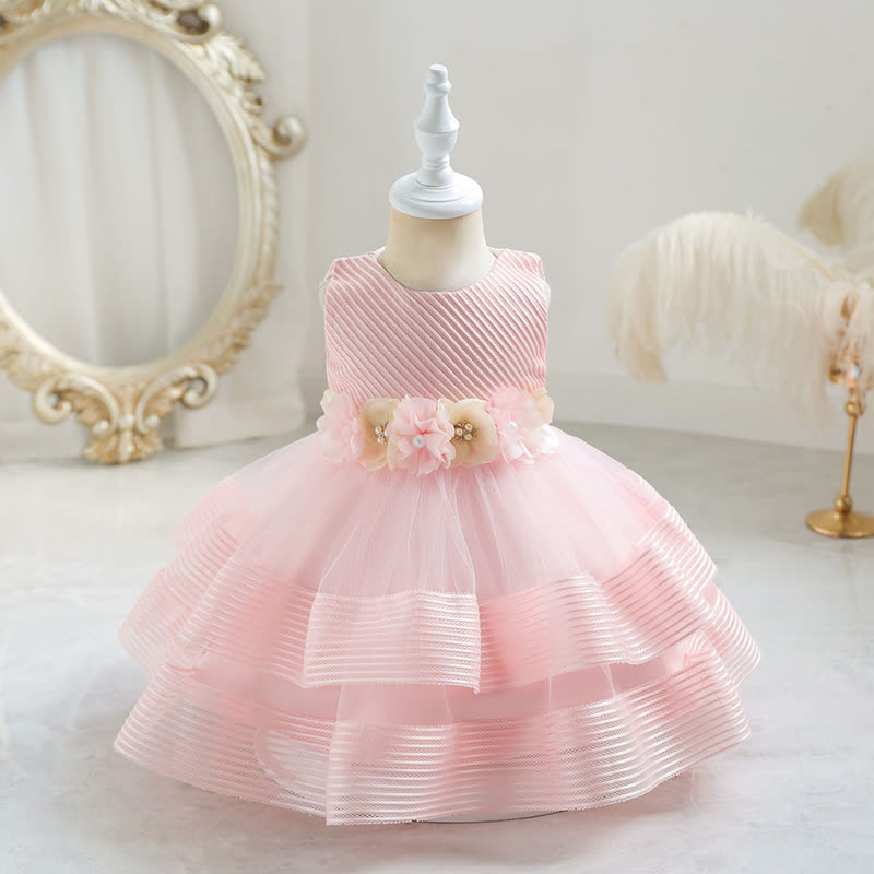 Mesh Rosette Sleeveless Midi Dresses - Pink - 4-5Y - image 5