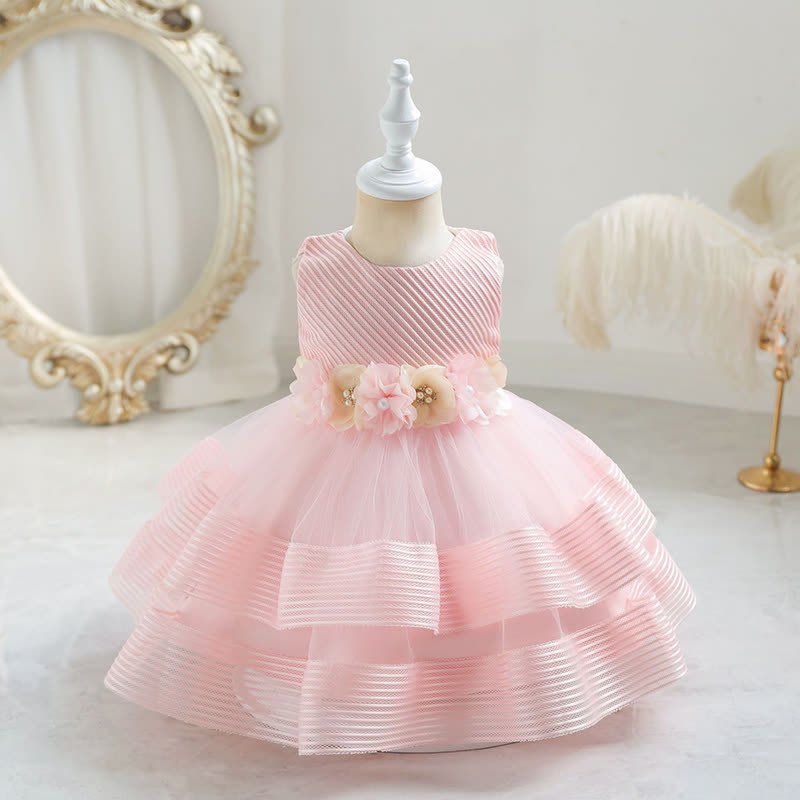 Mesh Rosette Sleeveless Midi Dresses - Pink - 4-5Y - image 5