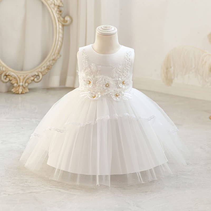 Mesh Rosette Asymmetric Sleeveless Midi Dresses - White - 3-4Y - image 12