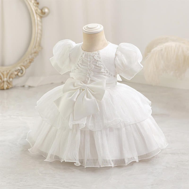 Chemical Fiber Blend Bow Folds Short Sleeve Midi Dresses - image 2