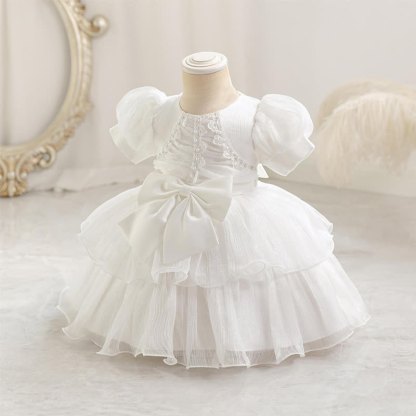 Chemical Fiber Blend Bow Folds Short Sleeve Midi Dresses - image 2