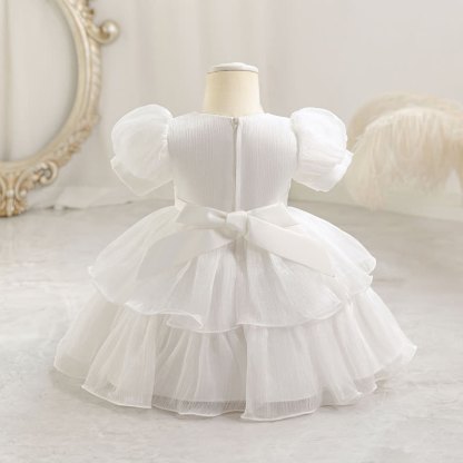 Chemical Fiber Blend Bow Folds Short Sleeve Midi Dresses - image 3