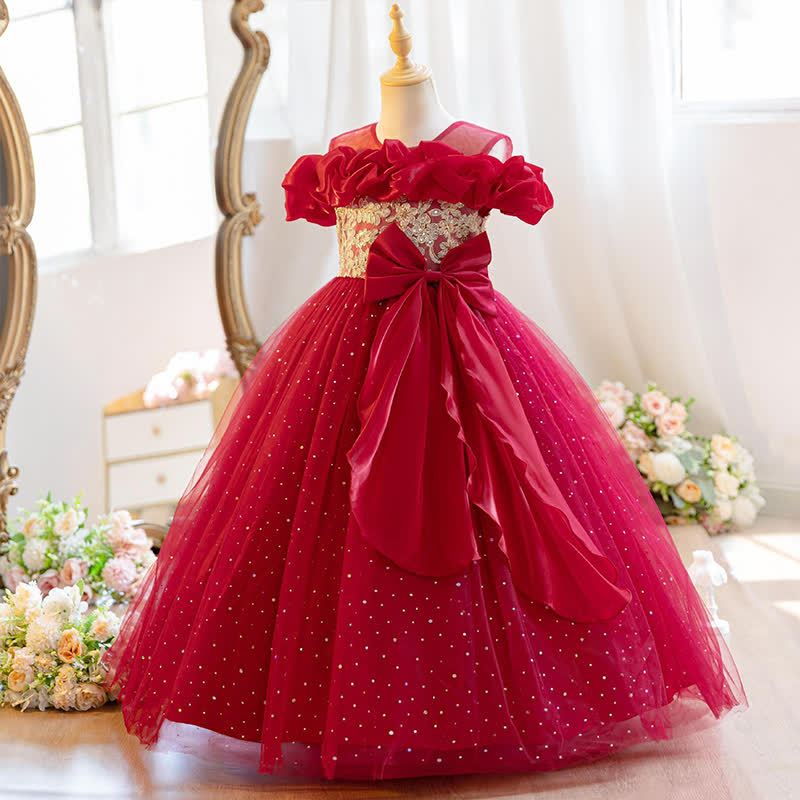 Mesh Bow Ruched Short Sleeve Maxi Dresses - image 9