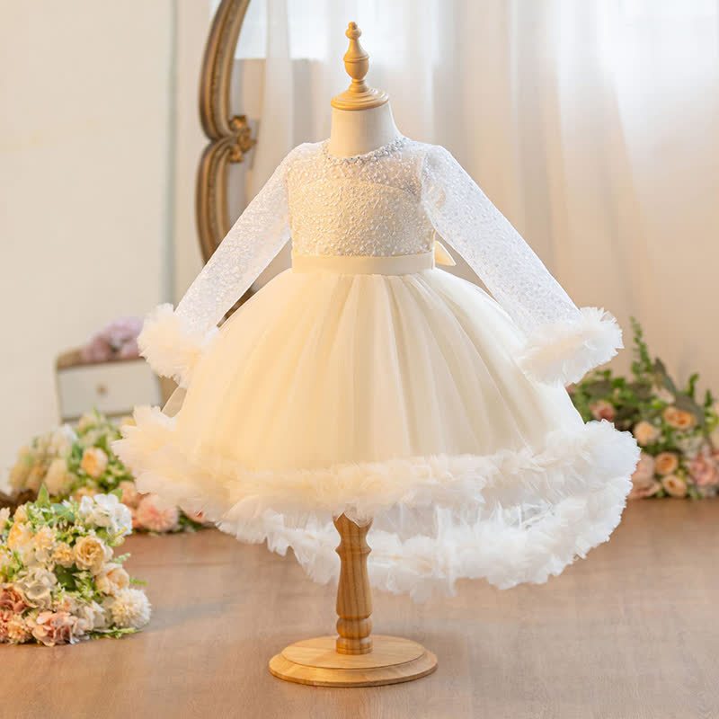 Embroidery Mesh Piping Long Sleeve Midi Dresses - image 2