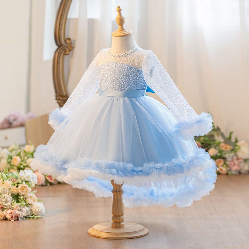 Embroidery Mesh Piping Long Sleeve Midi Dresses - image 20