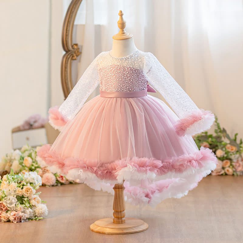 Embroidery Mesh Piping Long Sleeve Midi Dresses - image 14