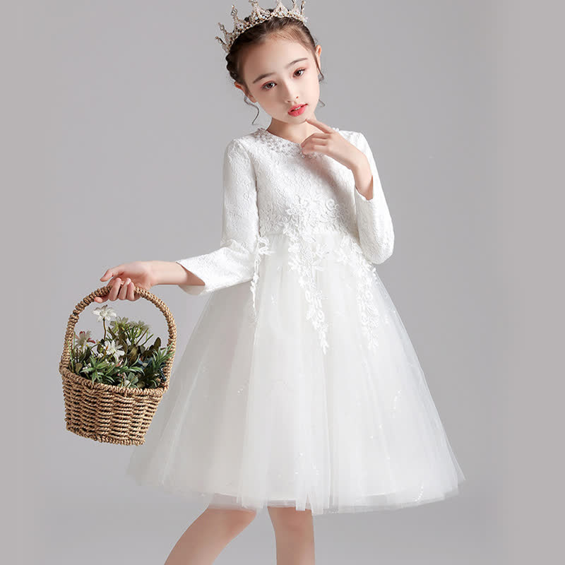 Lace Pearl Applique Long Sleeve Midi Dresses - image 2