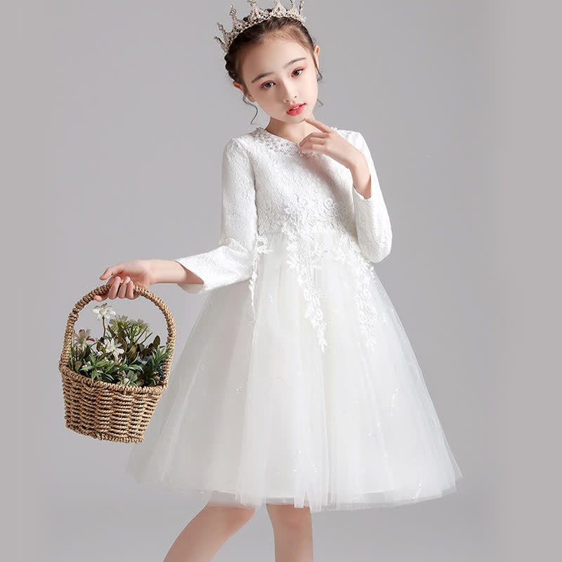 Lace Pearl Applique Long Sleeve Midi Dresses - image 2