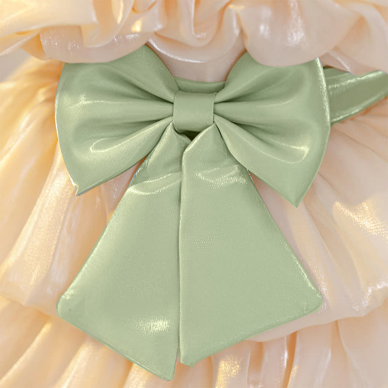 Organza Folds Bow Short Sleeve Mid-long Dresses - image 10