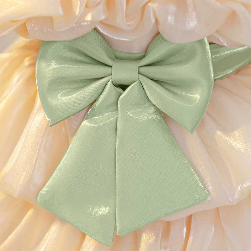 Organza Folds Bow Short Sleeve Mid-long Dresses - image 10