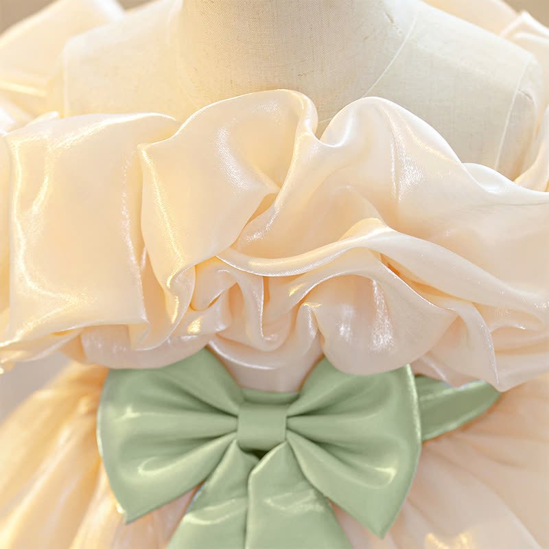 Organza Folds Bow Short Sleeve Mid-long Dresses - image 8