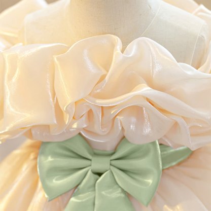 Organza Folds Bow Short Sleeve Mid-long Dresses - image 8