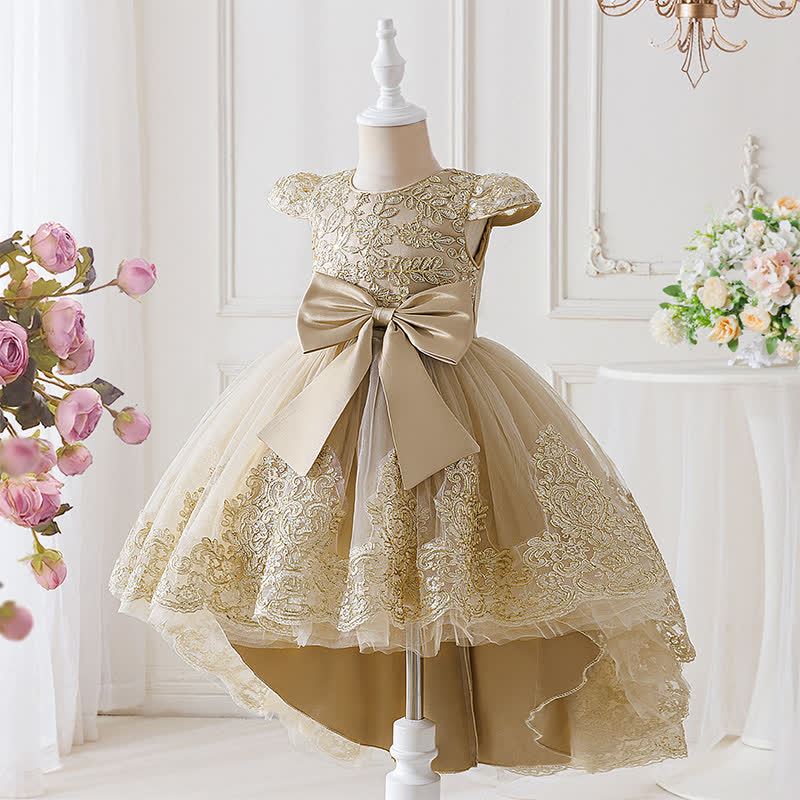 Mesh Lace Bow Long Sleeve Maxi Dresses - image 10
