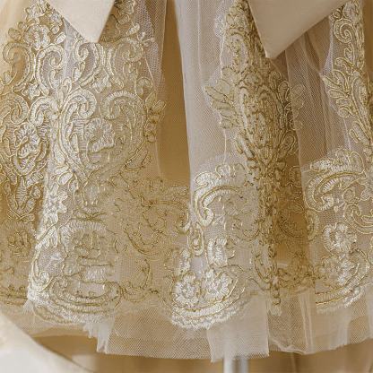 Mesh Lace Bow Long Sleeve Maxi Dresses - image 15