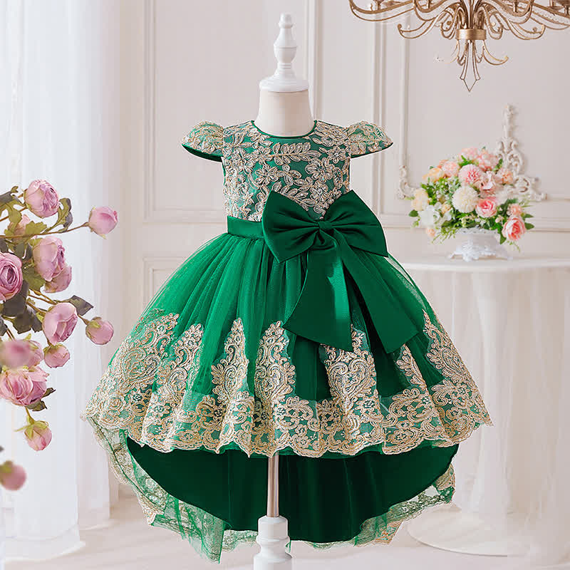 Mesh Lace Bow Long Sleeve Maxi Dresses - Green - 8Y - image 25
