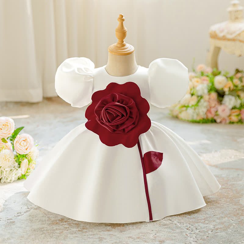 Satin Rosette Short Sleeve Mid-long Dresses - White - 2-3Y - image 9