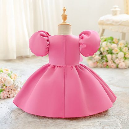 Satin Rosette Short Sleeve Mid-long Dresses - image 3
