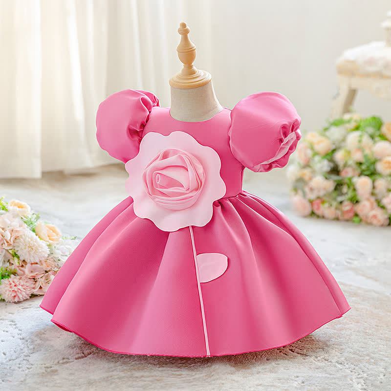 Satin Rosette Short Sleeve Mid-long Dresses - image 2