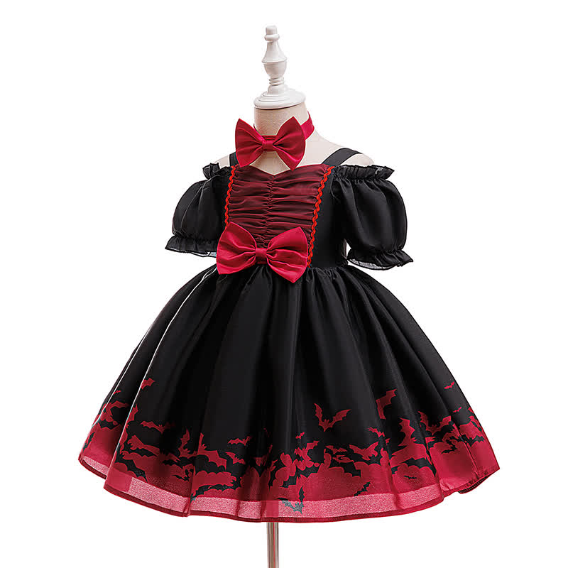 [Archive Sale] Chemical Fiber Blend Shirred Bow Printing Short Sleeve Mid-long Dresses - image 2