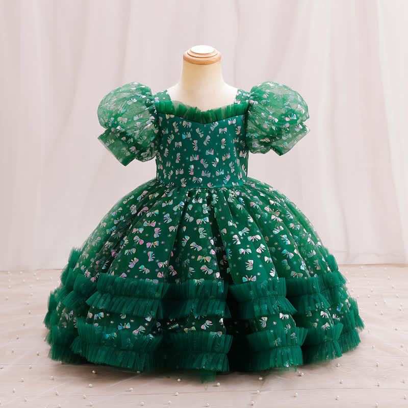 Mesh Piping Short Sleeve Midi Dresses - Green - 6-7Y - image 8